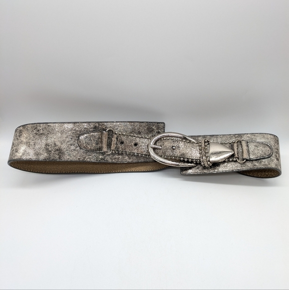 Guess Distressed Silver Crackle Leather Belt L - Picture 1 of 9
